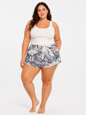 ATHLETA All Activity Shorts 1X Purple White Swirl Print Retail $65